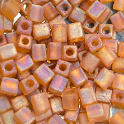 SB4-133FR: Miyuki Matte Transparent Topaz AB - 4mm Square/Cube Beads
