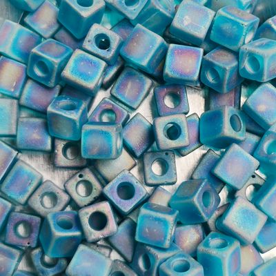 SB4-2405: Miyuki Matte Transparent Teal AB - 4mm Square/Cube Beads