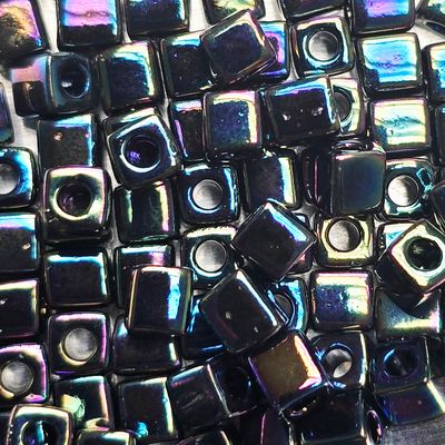 SB4-455: Miyuki Opaque Jet Rainbow - 4mm Square/Cube Beads