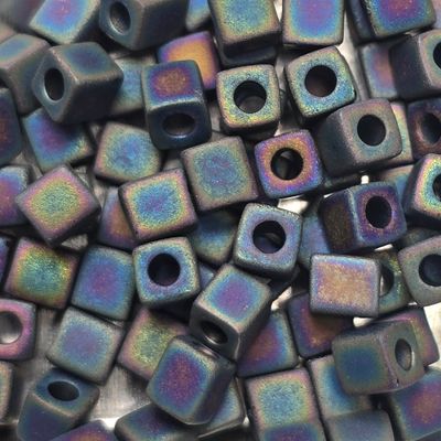 SB4-401FR: Miyuki Matte Black AB - 4mm Square/Cube Beads