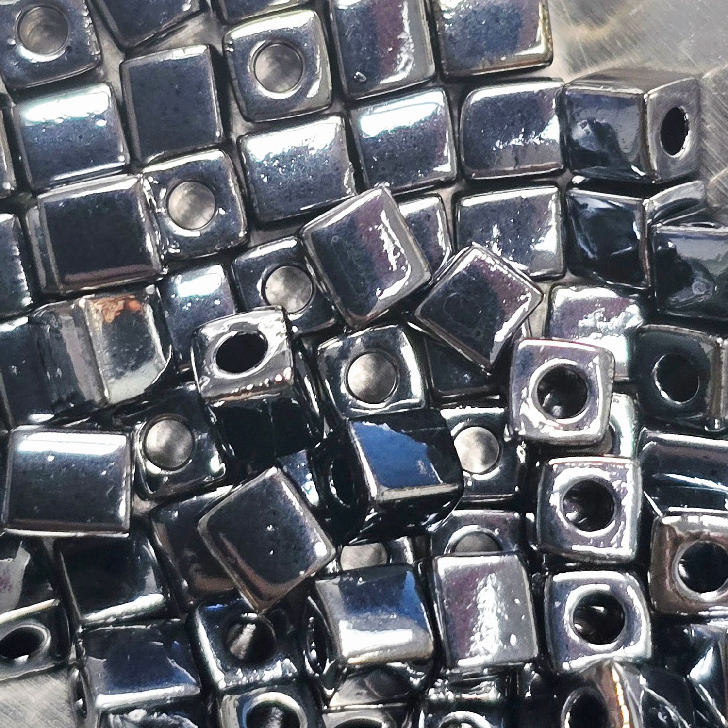 SB4-451: Miyuki Metallic Gunmetal - 4mm Square/Cube Beads