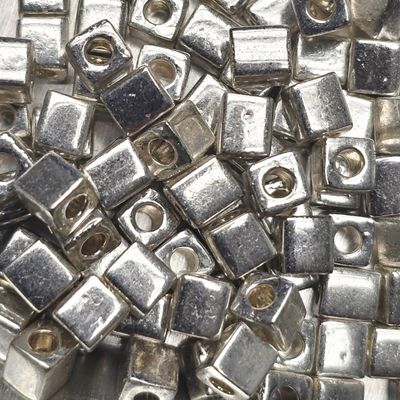 SB4-1051: Miyuki Galvanized Silver  - 4mm Square/Cube Beads