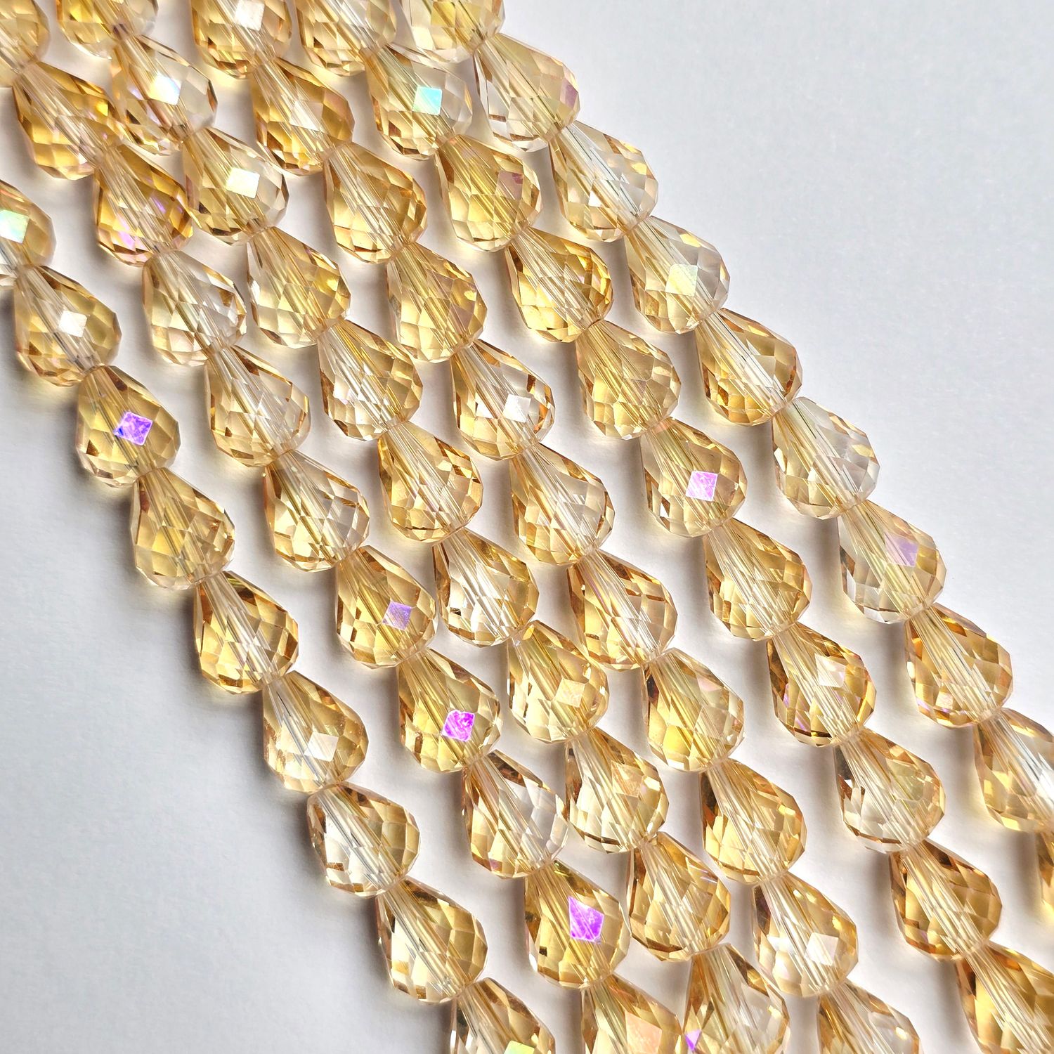10x8mm Crystal Drop Beads: Gold Champagne AB *Top/Bottom Drilled*