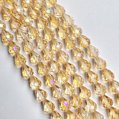 10x8mm Crystal Drop Beads: Gold Champagne AB *Top/Bottom Drilled*