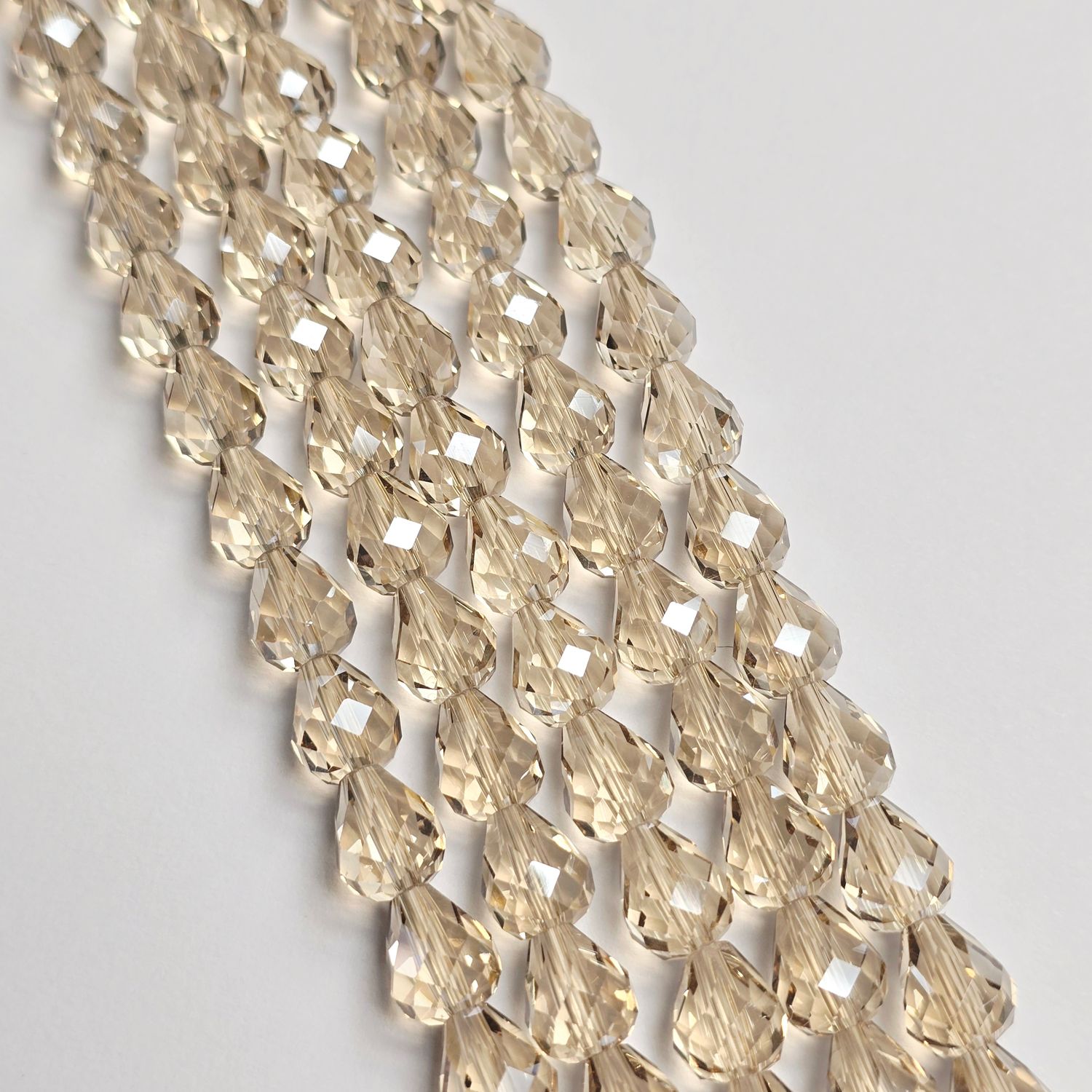 10x8mm Crystal Drop Beads: Silver Champagne Top to Bottom Drilled Beads
