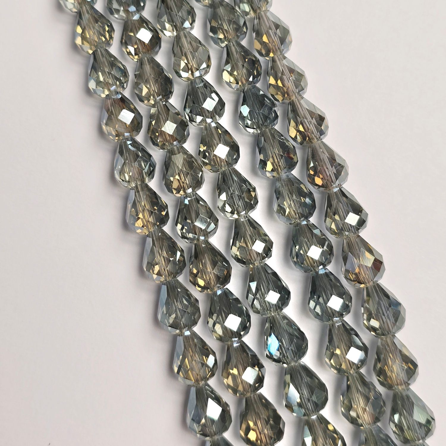 10x8mm Crystal Drop Beads: Crystal Light Olivine Blue *Top/Bottom Drilled*