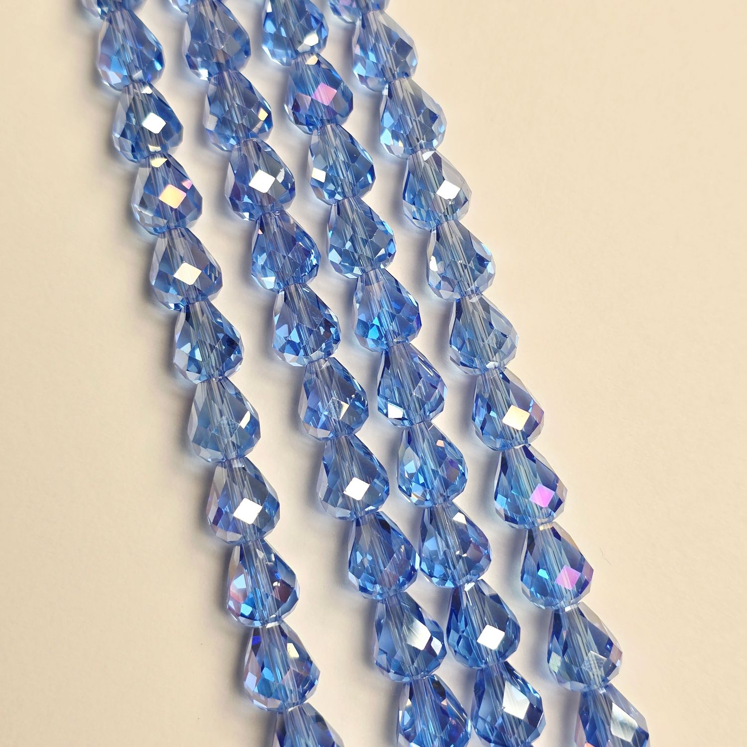 10x8mm Crystal Drop Beads: Light Sapphire AB *Top/Bottom Drilled*