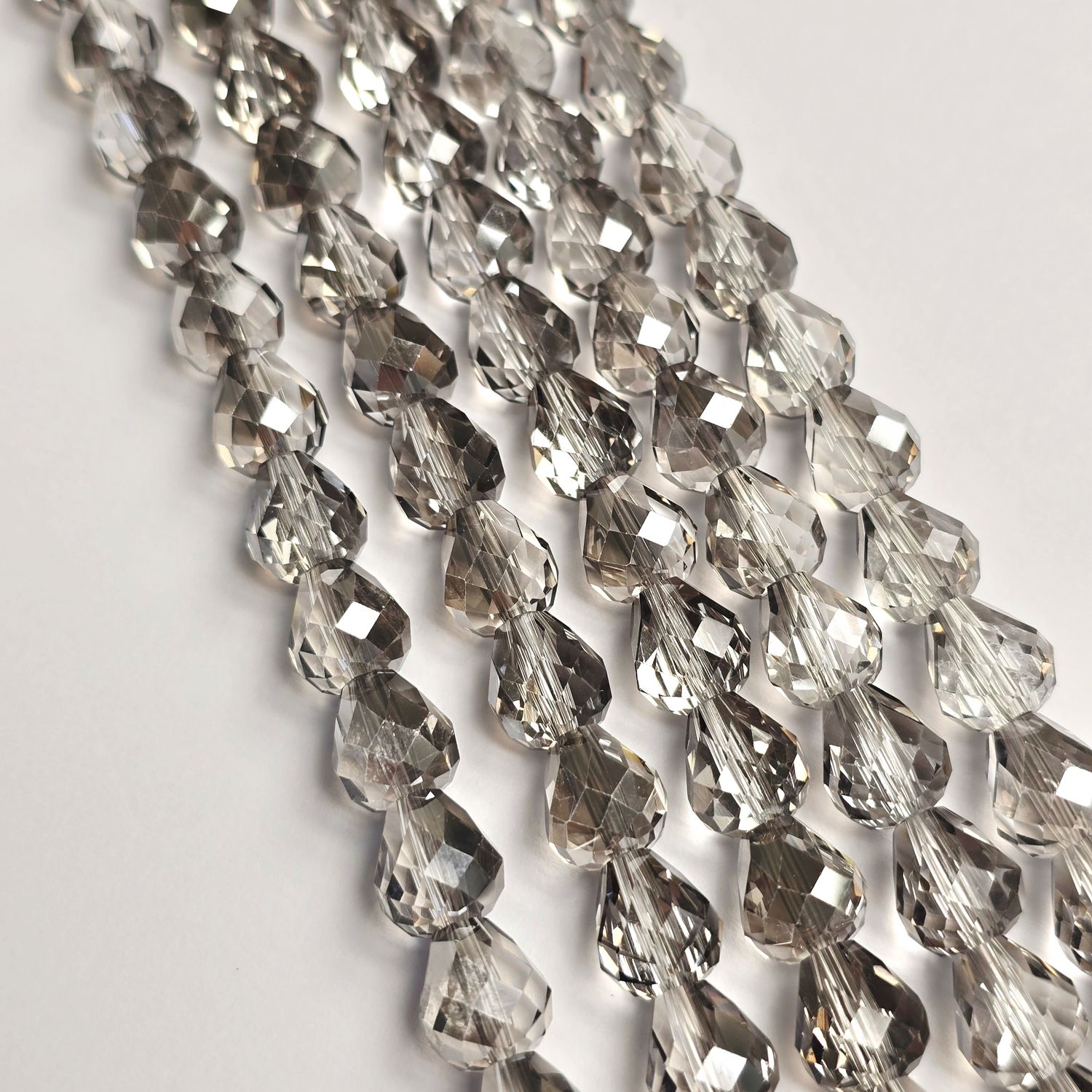 10x8mm Crystal Drop Beads: Silver Grey *Top/Bottom Drilled*