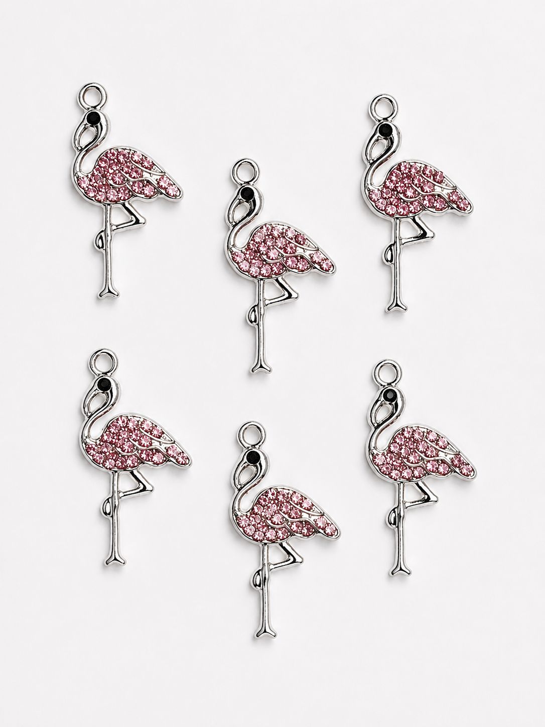 Flamingo Charms w/ Rhinestones 10pack: Silver