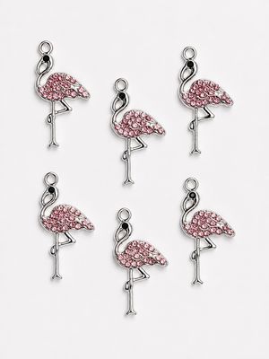 Flamingo Charms w/ Rhinestones 10pack: Silver