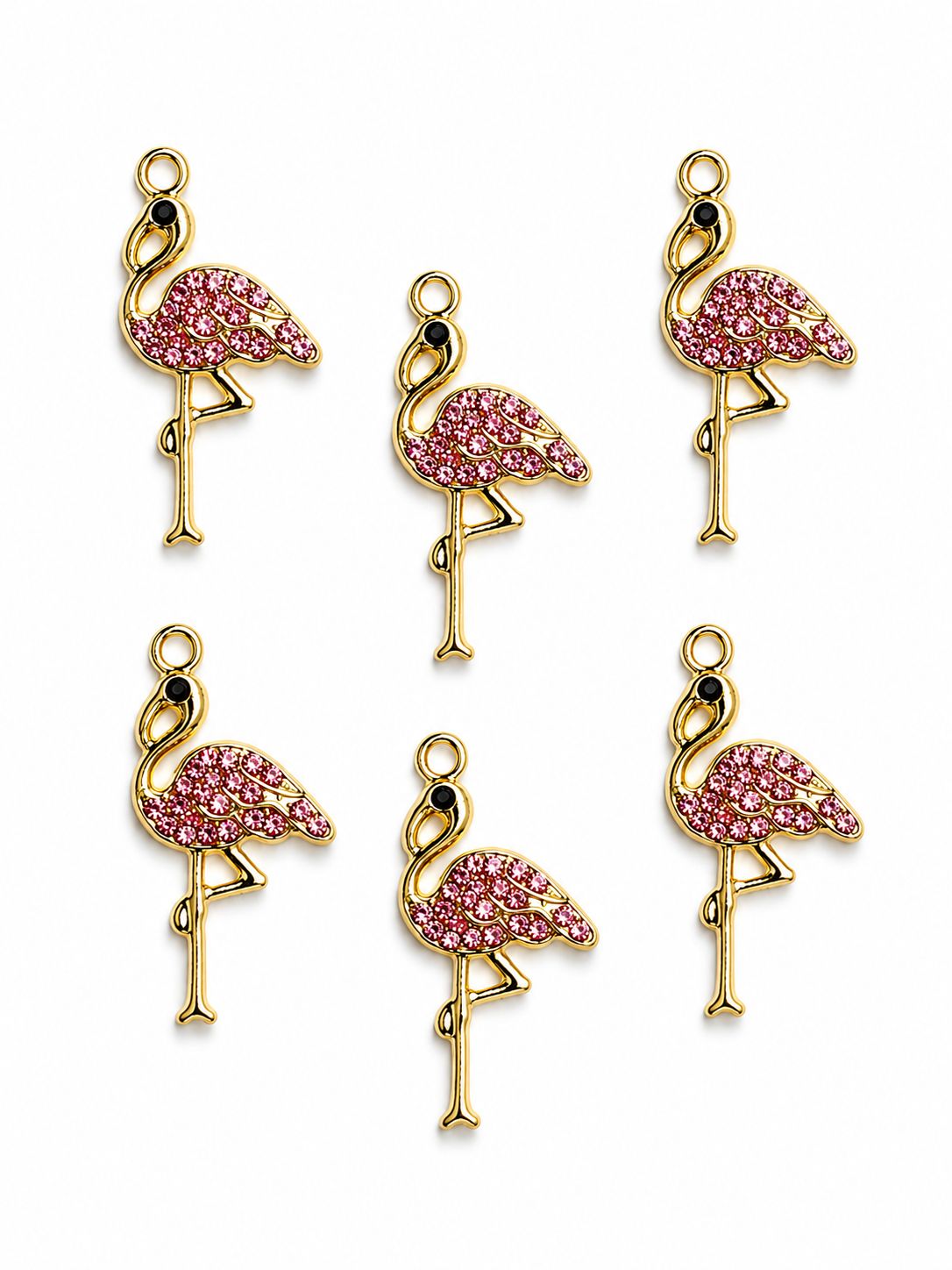 Flamingo Charms w/ Rhinestones 10pack: Gold