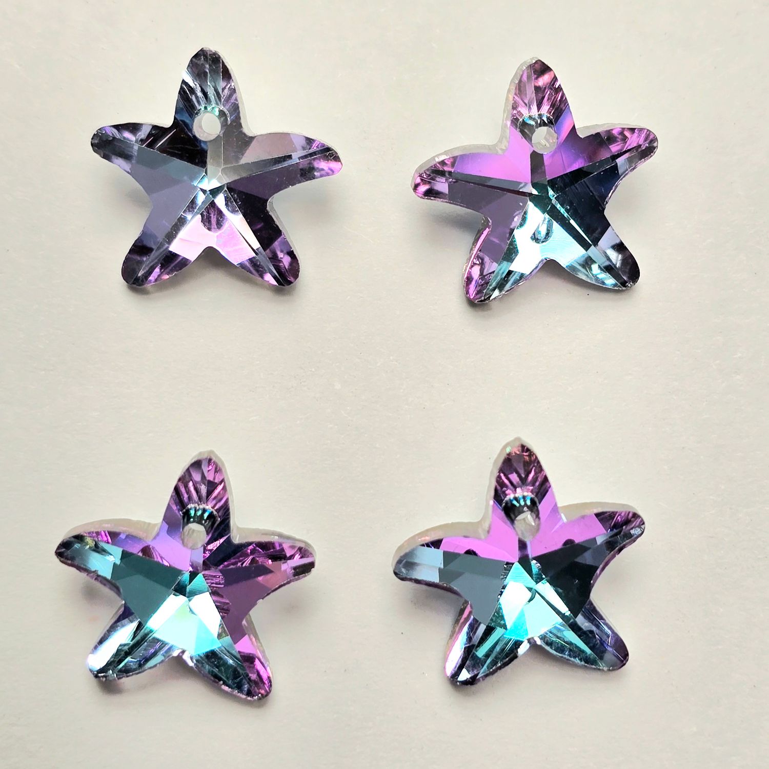 Starfish Crystal Pendants 14mm: Pink-Purple-Teal