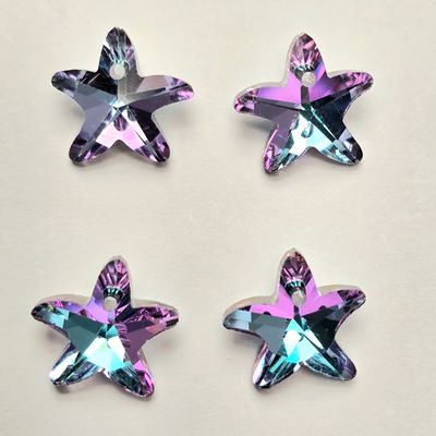 Starfish Crystal Pendants 14mm: Pink-Purple-Teal