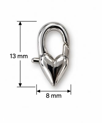 Lobster Claw Clasp Heart 13x8mm: Rhodium Plated
