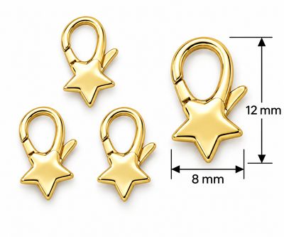 Lobster Clasp Star 12x18mm: 18kt Gold Plated
