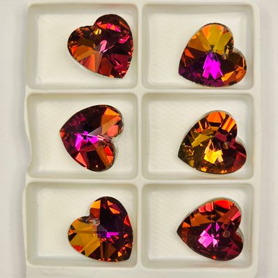 Heart Crystal Pendants 18mm: Purple-Orange