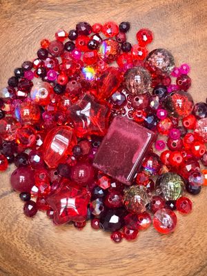 Glass Bead Mix 50 Grams: Red