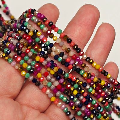 3mm Crystal Rondelle: Multi Color Mix