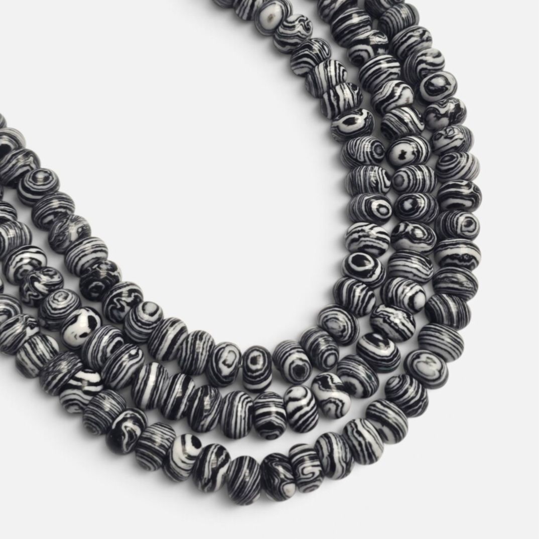 8x5mm Rondelle Gemstone Beads - White & Black Swirl
