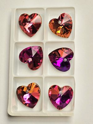 Heart Crystal Pendants 14mm: Pink-Orange