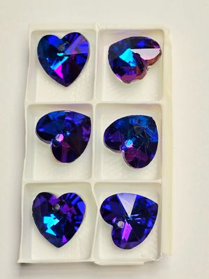 Heart Crystal Pendants 14mm: Purple-Blue-Pink
