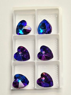 Heart Crystal Pendants 12mm: Purple-Pink Blue