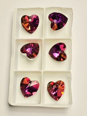Heart Crystal Pendants 12mm: Pink-Orange