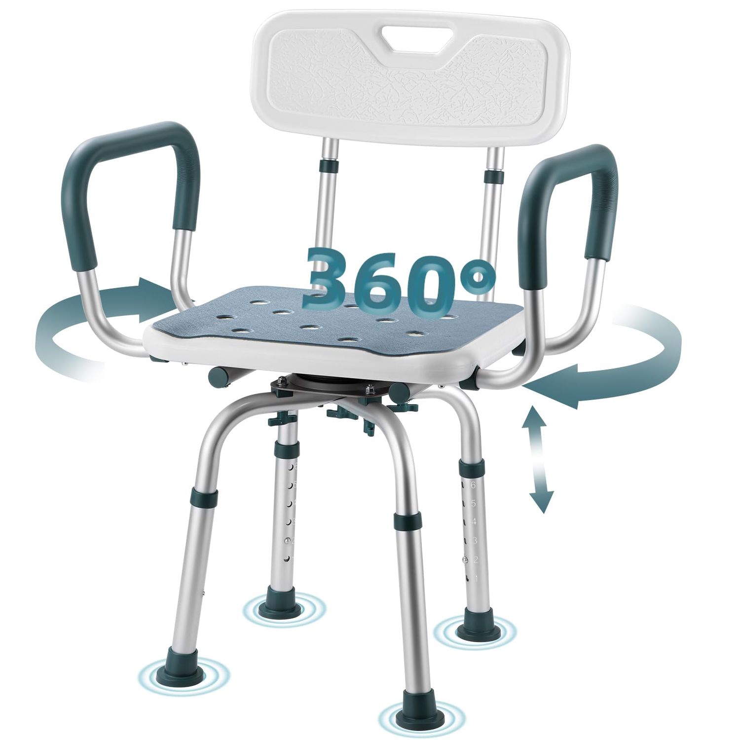 Swivel Shower Chair with Arms and Back,