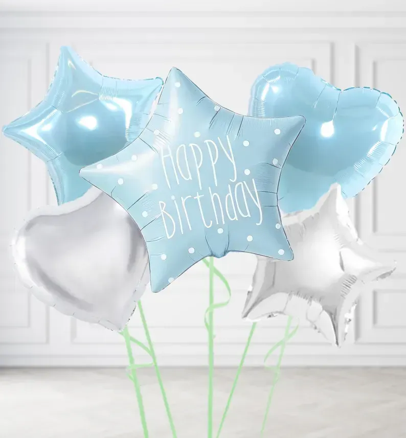 Pastel Blue Happy Birthday Balloons