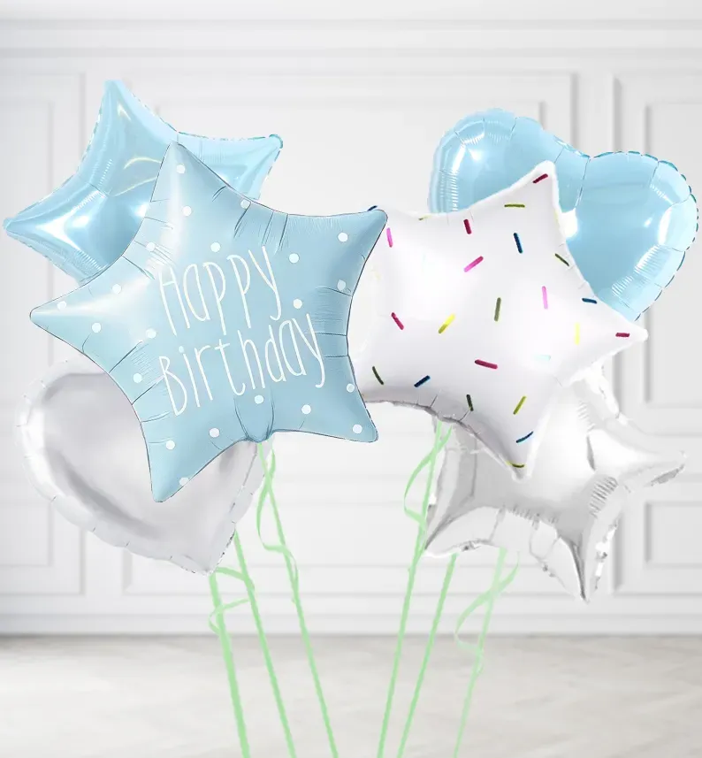 Pastel Blue Happy Birthday Balloons