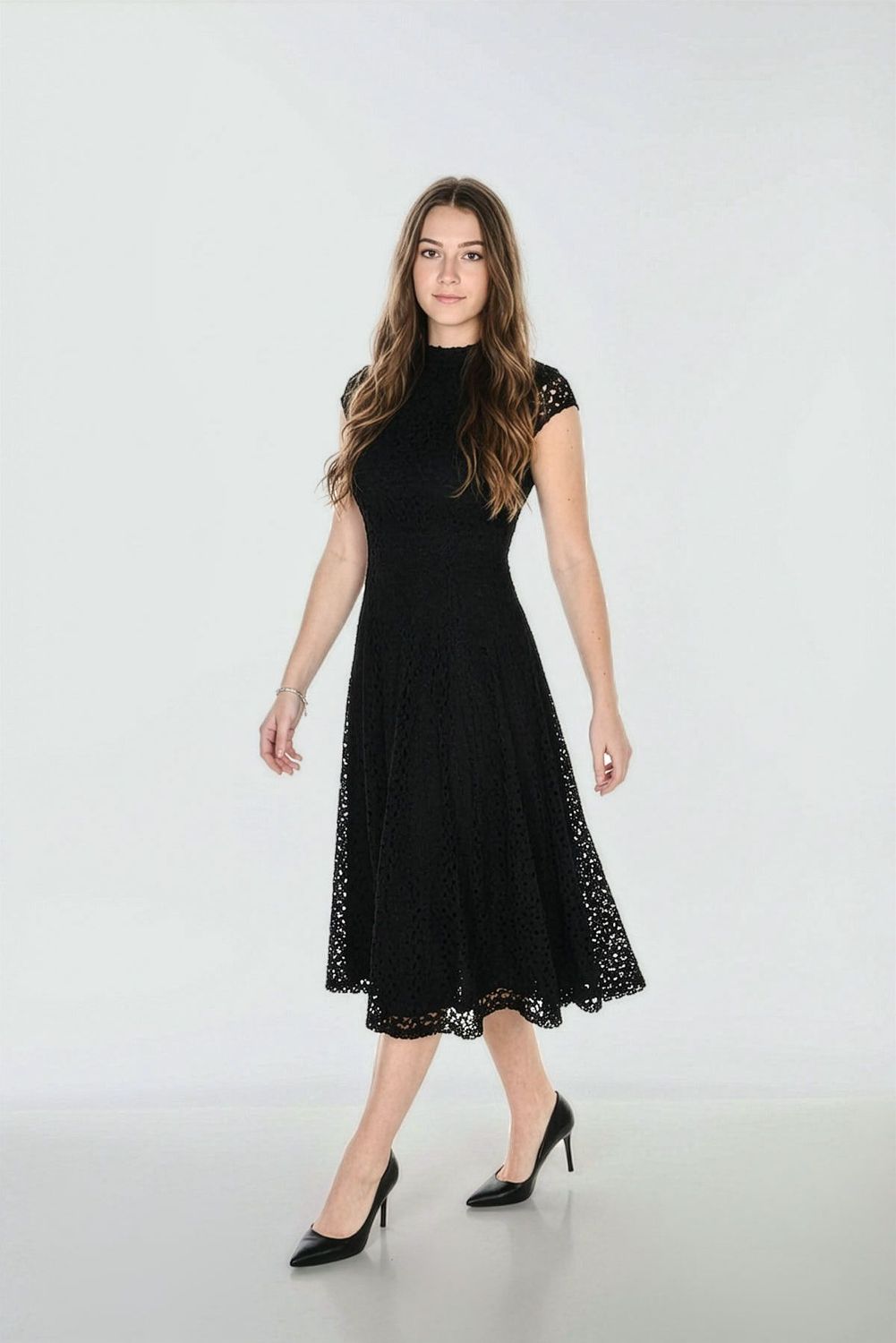 Frank Lyman Midi A-Line Black Lace Dress 263197