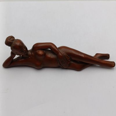 Vintage Chinese boxwood carved girl figurine
