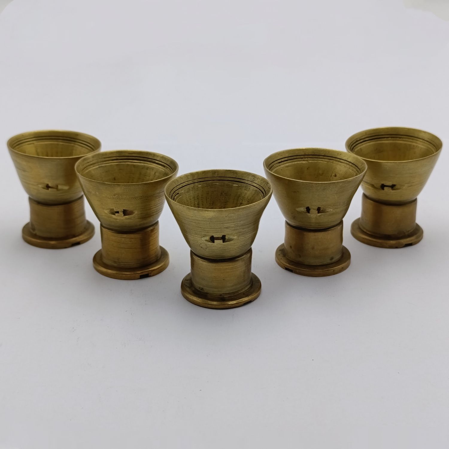 Trench Art WW2 - 5 tot glasses manufactured from brass casings produced by the SA Mint 1943