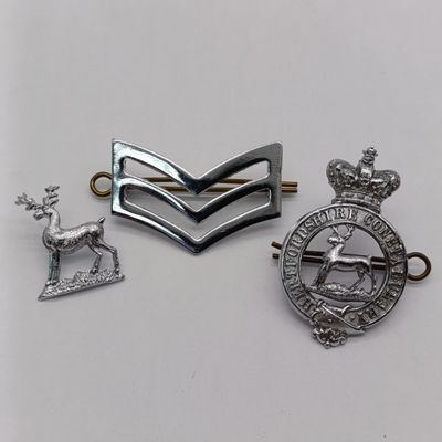 Hertfordshire Constabulary chrome cap badge plus collar badge - also police sergeant rank badge