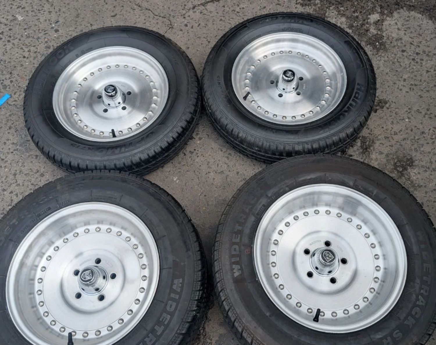 *USED* STAGGERED SET OF CENTER LINE AUTODRAG INC TYRES 15x3.5" & 15x8.5" PCD: 5x114.3 FORD