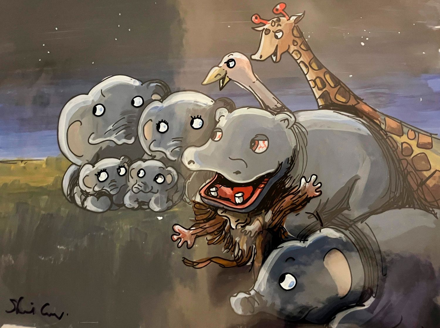 Hand Painted Cel- JUST SO '80 " Elephants's Child - WELCOME HOME