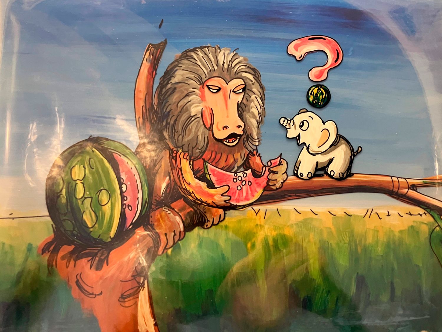 Hand Painted Cel- JUST SO '80 " Elephants's Child - Uncle Baboon