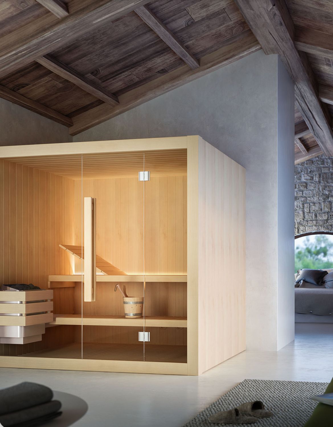 BLUELINE | Glass. Hoshi: the Finnish sauna available in 9 sizes