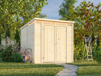 Abri de Rangement toit plat en bois ELIAS 4.9 m2 panneaux préfabriqués traité au choix