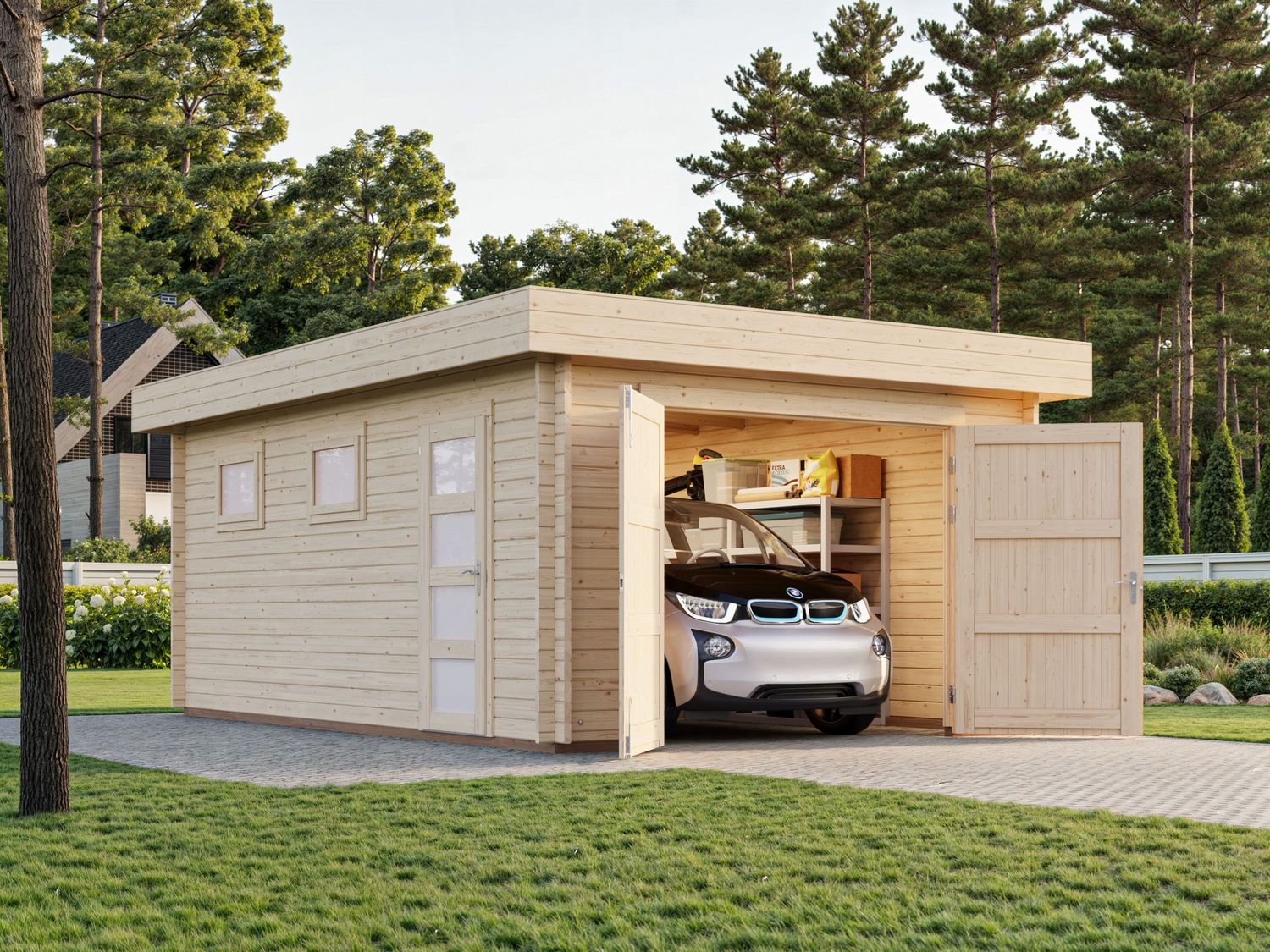 Garage Rasmus 19,0 m2 en bois 44 mm  porte bois traité au choix