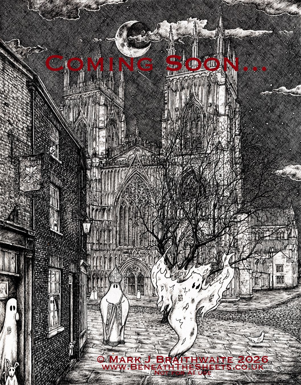 BTS21LEE: Beneath the Sheets, The Archbishop and the Arsonist. Print Large Size, Limited Enchanted Edition "Celestial Lights" with Hand Painted Ghosts, Moon and Stars that Glow Under UV Black Light