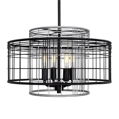 Vivienne 4-Light Farmhouse Inspired Drum Chandelier Black and Grey