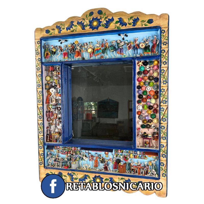 Dancing Skeletons &amp; Musicians — Handmade Retablo Mirror