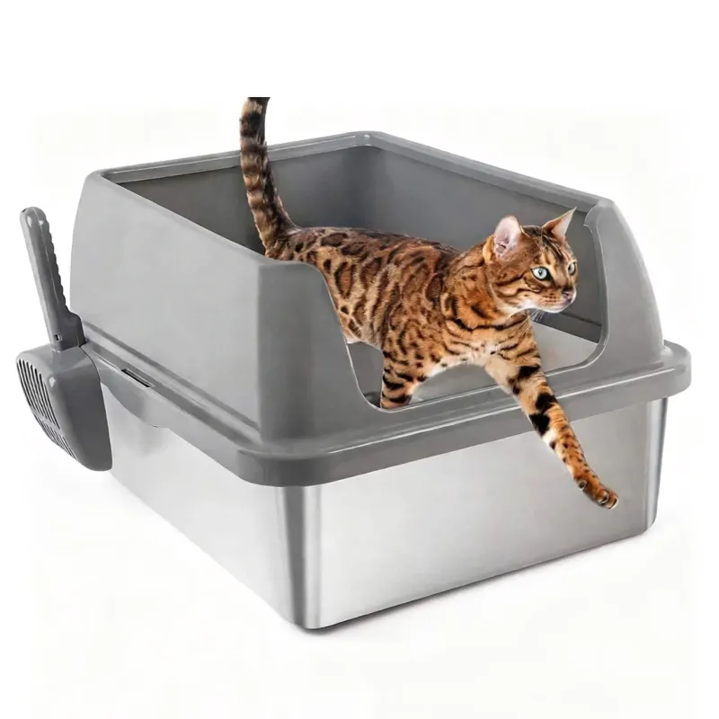All For Paws Enclosed Stainless Steel Litter Box Gray