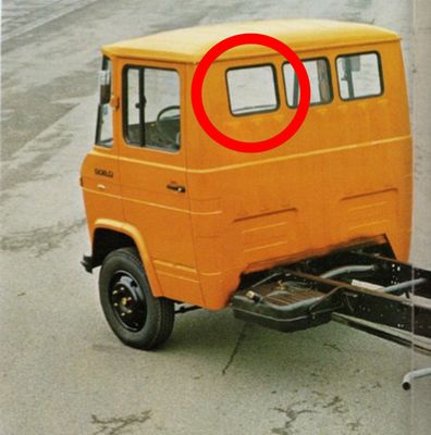 #190 Rear view window in outside truck cabin wall, USED