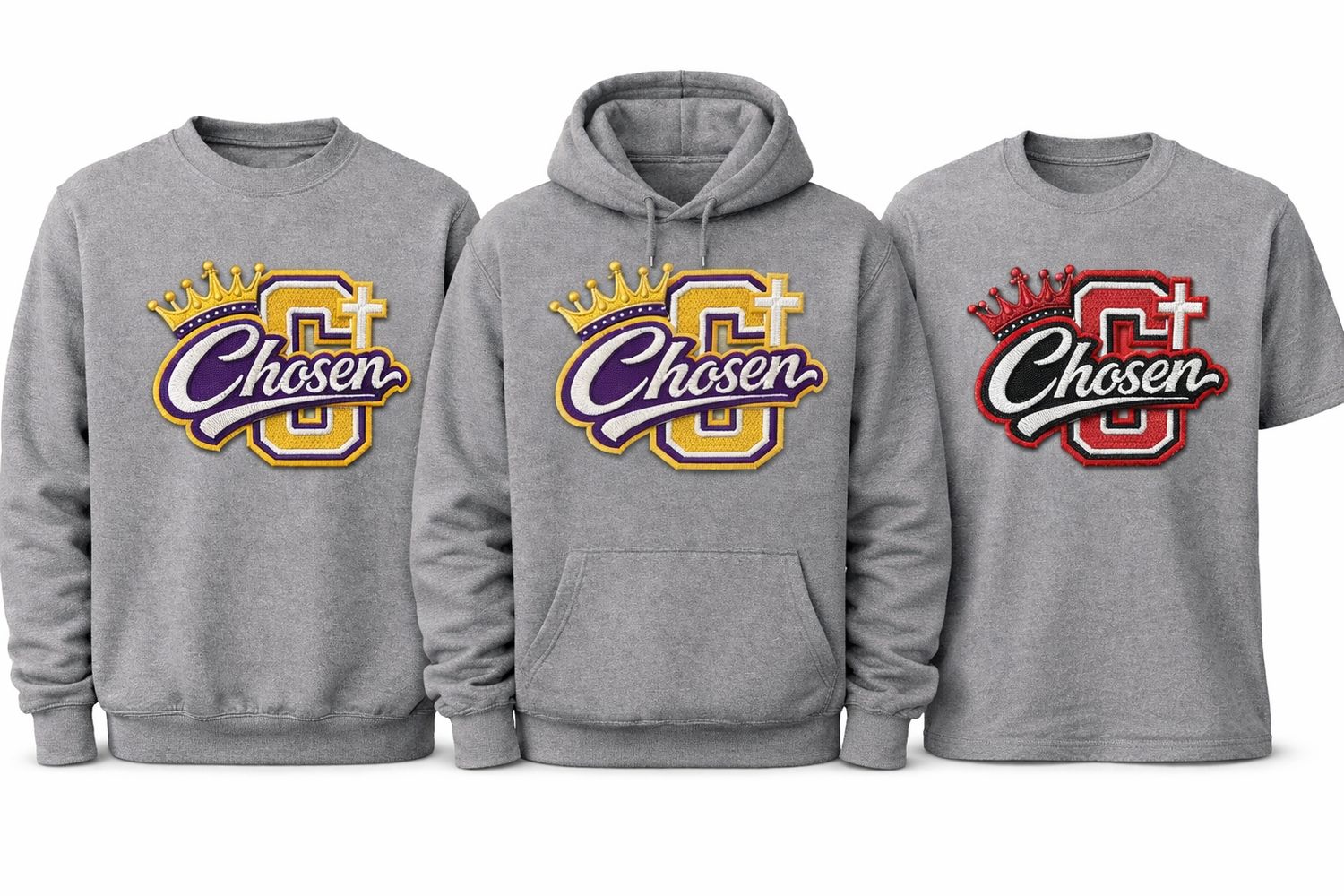 Chosen Crown &amp; Cross Embroidered Apparel - Crewneck Sweatshirt