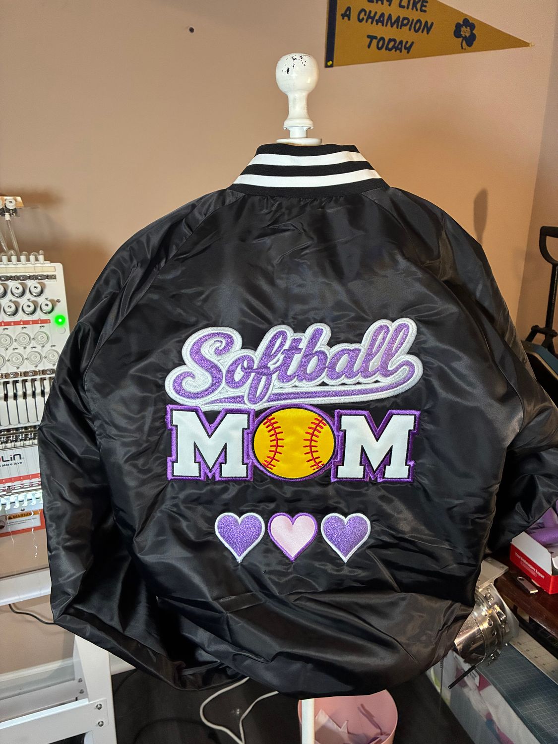 Custom Cheer Mom Bomber Jacket – Personalized Twill Appliqué &amp; Embroidery