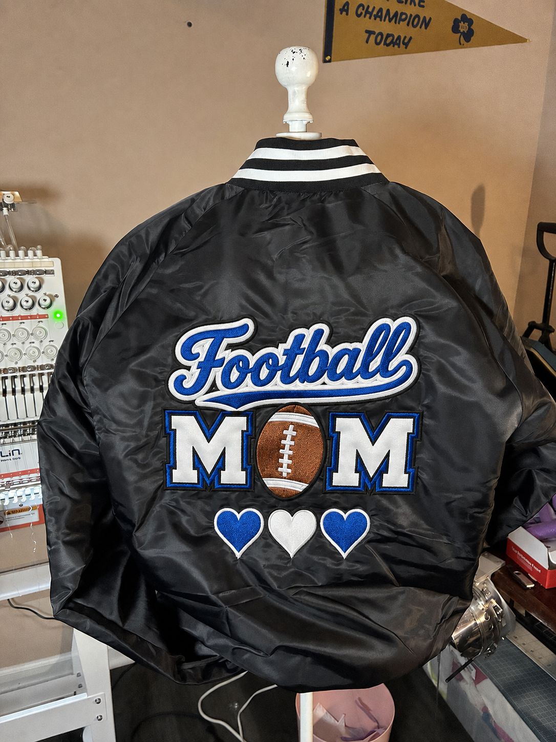Custom Cheer Mom Bomber Jacket – Personalized Twill Appliqué &amp; Embroidery