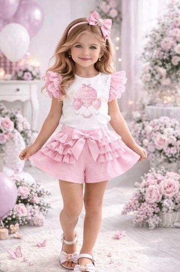 GIORGIO BAMBINI SS26 - GIRLS PINK HOT AIR BALLOON SHORTS SET