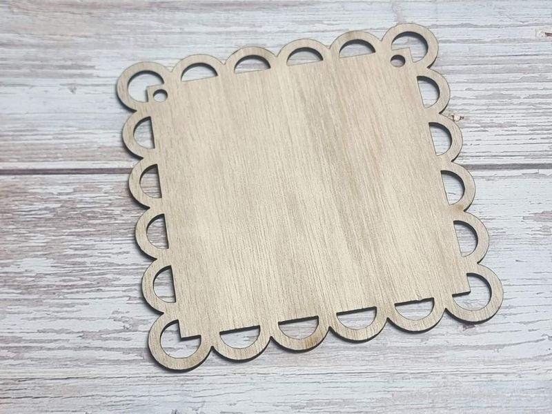 Scallop Edge Square Plywood 3mm Hanging Ornament 12cm